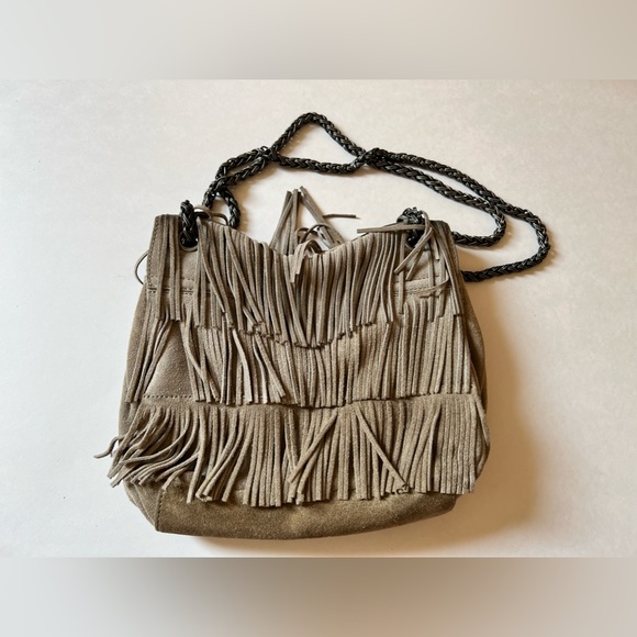 Suede Fringe Bag | Light Grey - Picture 2 of 4